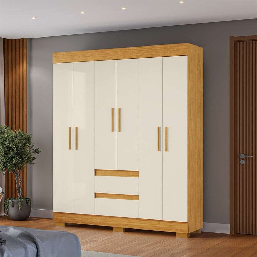 guarda-roupa casal maya 6 pt 2 gv nature e off white 149 cm