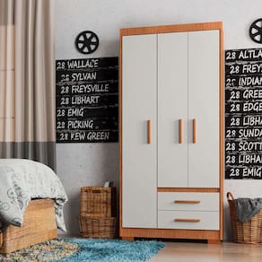 guarda-roupa solteiro priy 3 pt 2 gv freijó wood e off white