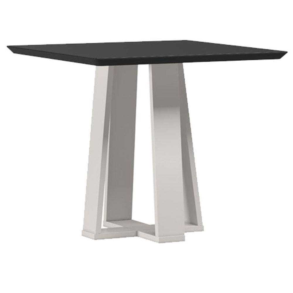 Mesa de Jantar 90x90 cm Valência com Vidro Off White Preto - New Ceval