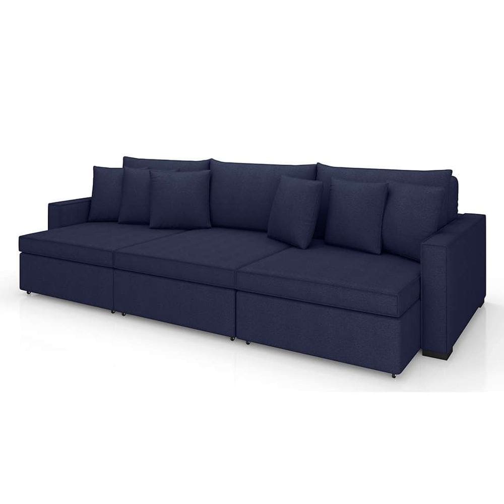 sofá 5 lugares retrátil e reclinável rivera linho bouclé azul 295 cm