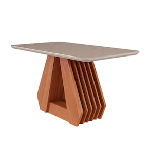 mesa de jantar retangular com tampo de vidro Ágata cinamomo e off white 130 cm