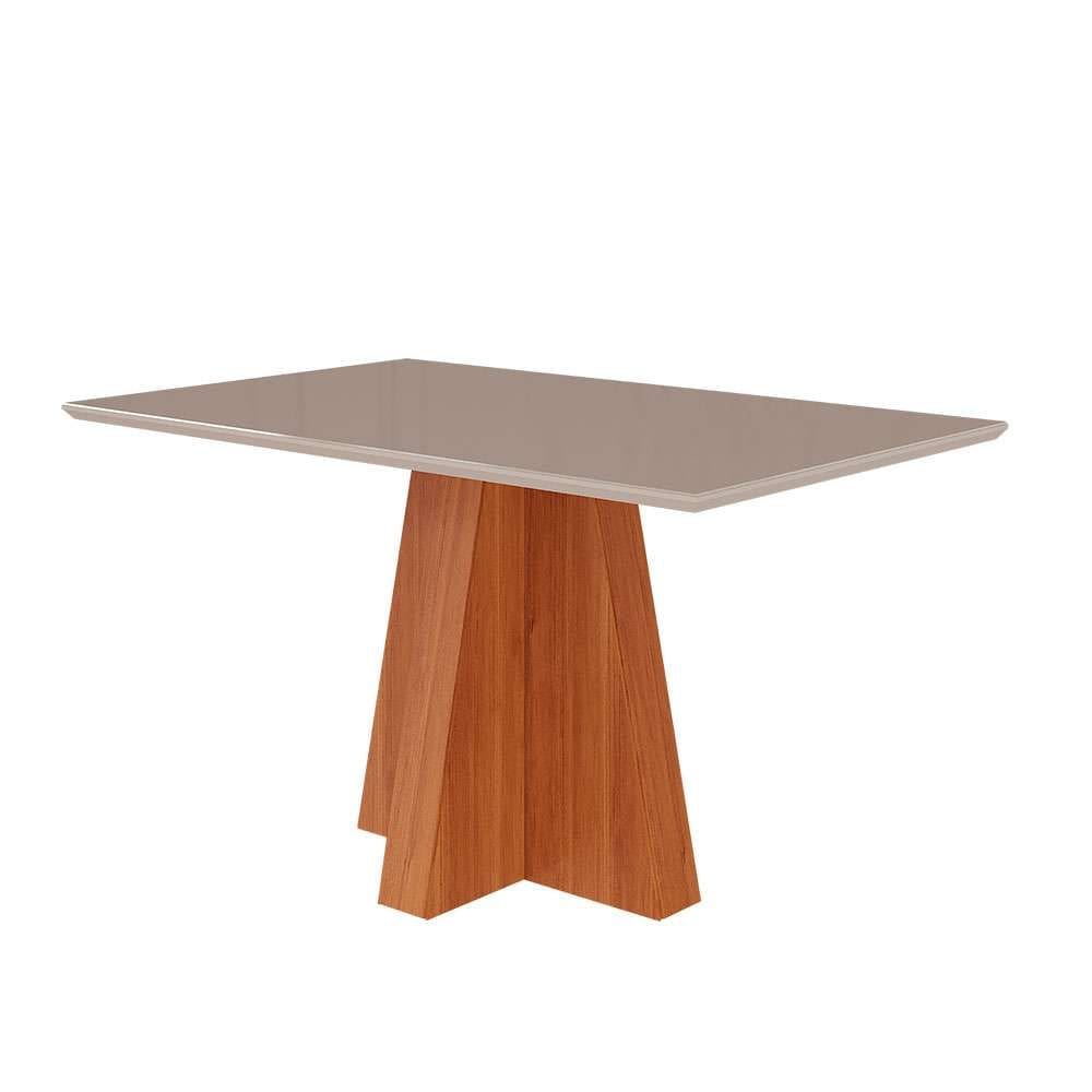 mesa de jantar retangular com tampo de vidro patricia cinamomo e off white 130 cm