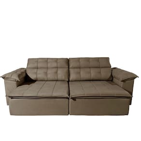 Sofá Retrátil Reclinável Glamour 6 Lugares Veludo Marrom 250cm Megasul