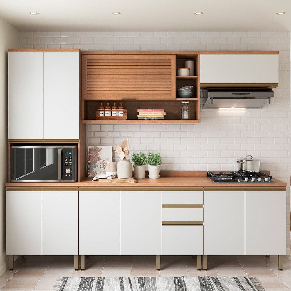 Cozinha Completa Macadâmia 10 Portas 3 Gavetas Freijó/Branco 914421 - Thela