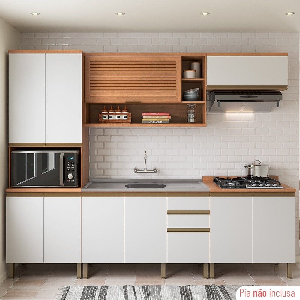 Cozinha Completa Macadâmia 10 Portas 3 Gavetas Freijó/Branco 914422 - Thela