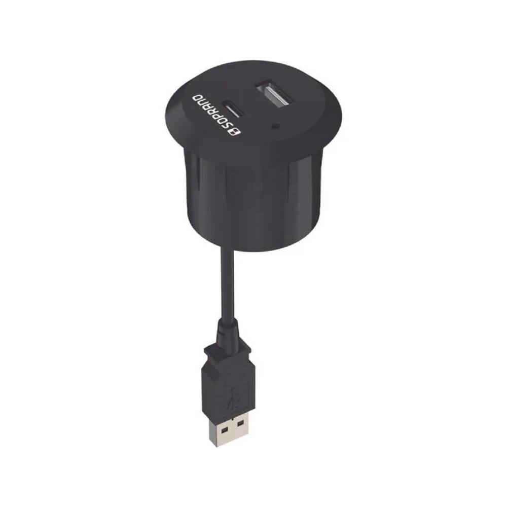 Tomada de Embutir para Móveis USB Tipo A e C Preta 2,0A