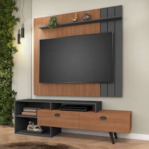 rack com painel para tv até 65 polegadas valencia manchester e grafite 180 cm