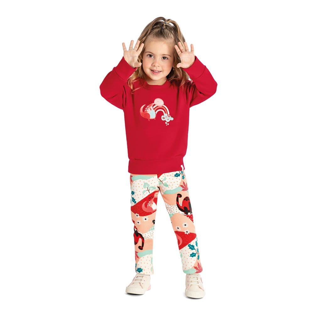 Conjunto Elian Menina Moletom Dinossauro Vermelho Cód: 569
