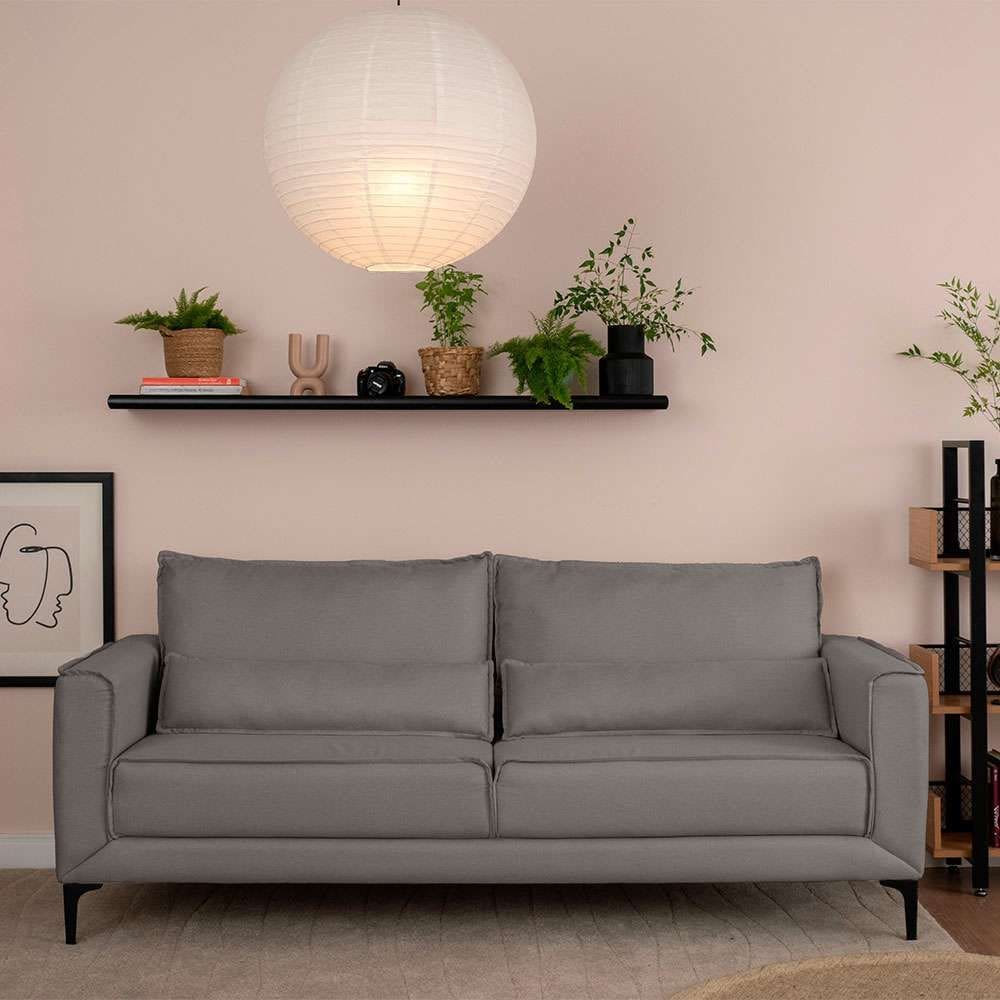 sofá 3 lugares versatti linho cinza 210 cm