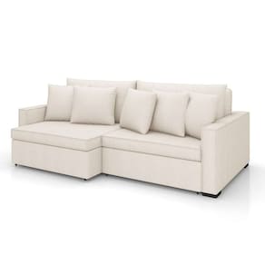 sofá 3 lugares retrátil e reclinável rivera linho bouclé cru 225 cm