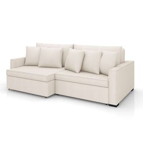 sofá 3 lugares retrátil e reclinável rivera linho bouclé cru 245 cm