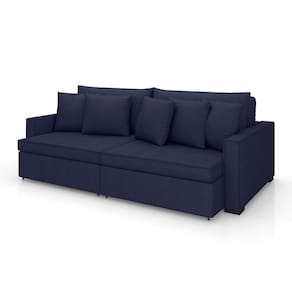 sofá 3 lugares retrátil e reclinável rivera linho bouclé azul 205 cm