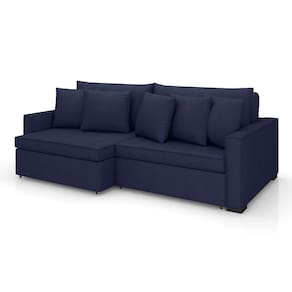sofá 3 lugares retrátil e reclinável rivera linho bouclé azul 245 cm