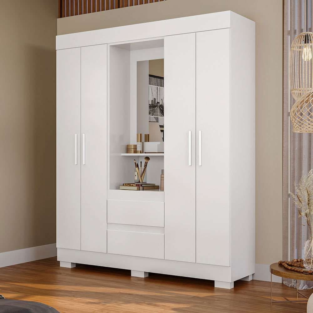 guarda-roupa casal com espelho isabely 4 pt 2 gv branco 149 cm