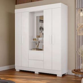 guarda-roupa casal com espelho isabely 4 pt 2 gv branco 149 cm