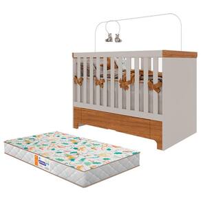 Berço Americano Mini Cama com Gaveta Antonella Off White Caramelo e Colchão Gazin - Canaã