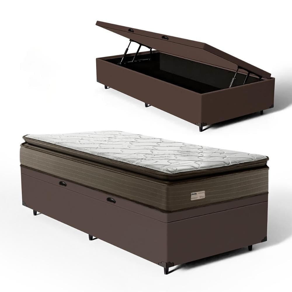 Cama Box Baú com Colchão Nivus Espuma D33 Com Pillow Top Solteiro 88cm