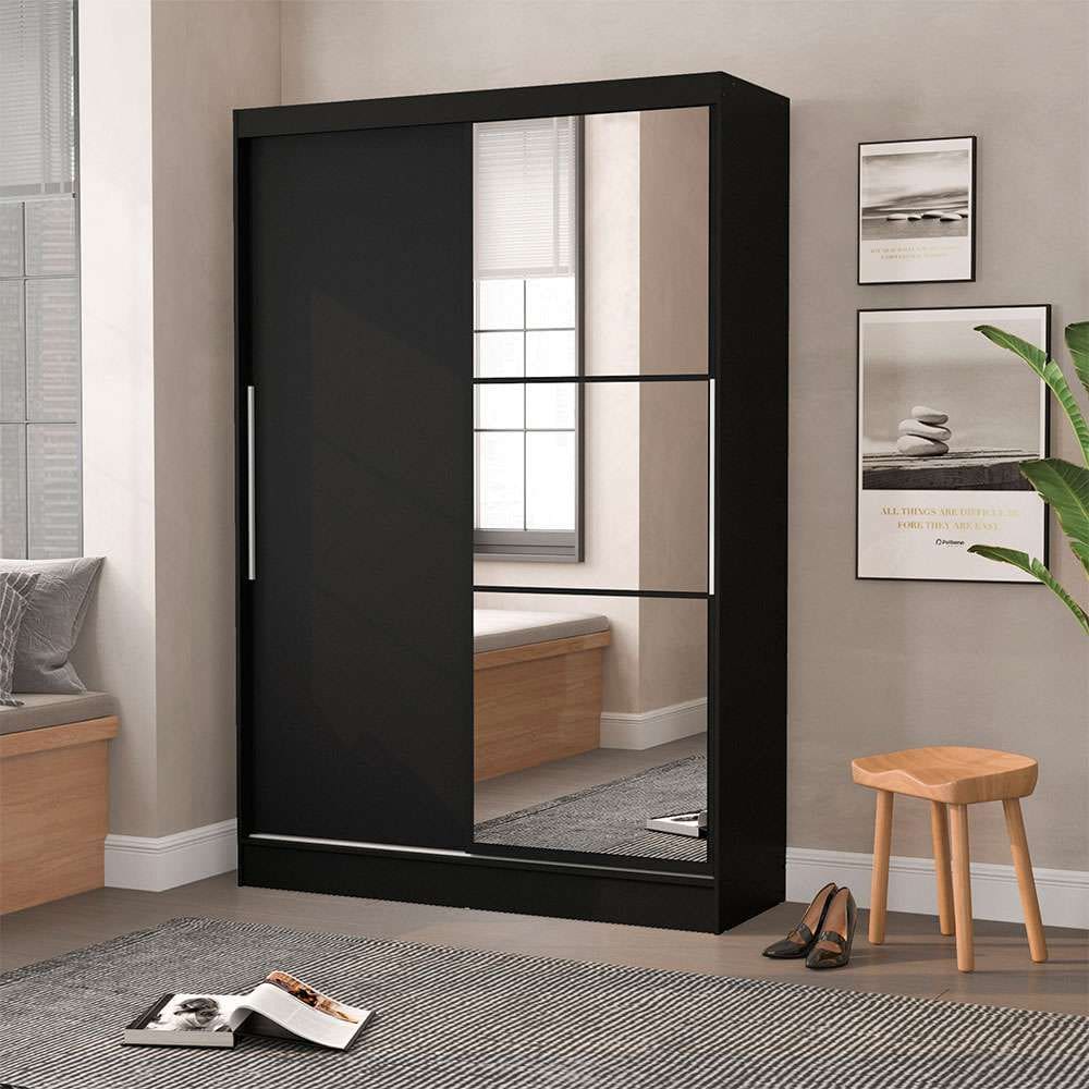 guarda-roupa solteiro com espelho lynx 2 pt preto