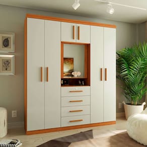 guarda-roupa casal com espelho advantage 7 pt 4 gv freijó wood e off white