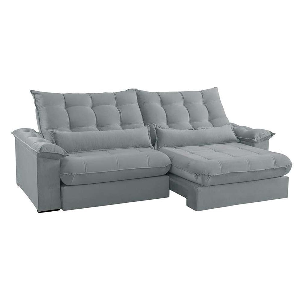 sofá 3 lugares retrátil e reclinável aruba veludo cinza claro 230 cm
