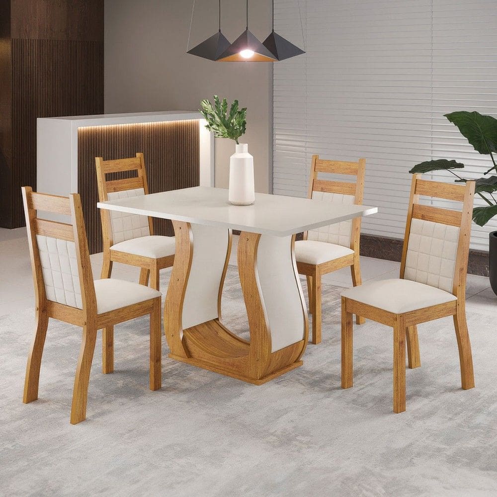 Mesa de Jantar 4 Lugares Miller/Sicilia Marrom/Blonde/Veludo/Marfim - Viero Móveis