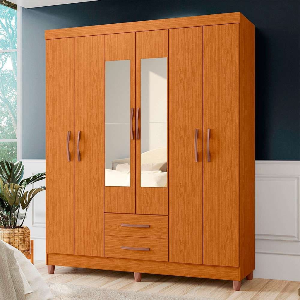 guarda-roupa casal com espelho Âmbar 6 pt 2 gv cinamomo