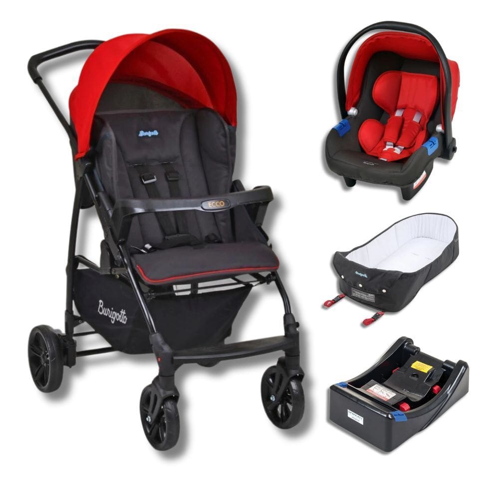 Carrinho de Bebe Ecco com Bebe Conforto + Base e Ninho Pramette Vermelho - Burigotto