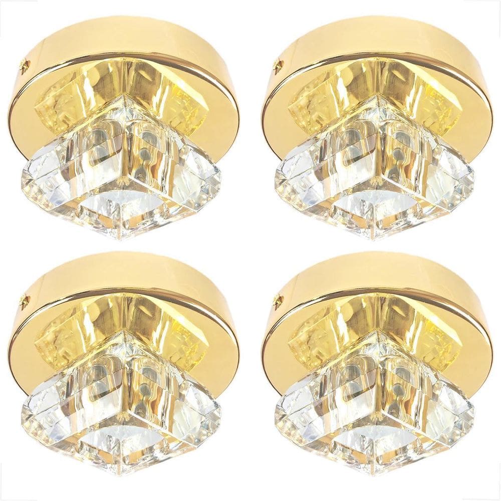 Kit 4 Plafon Spot Cristal Sobrepor Dourado Polido Banheiro