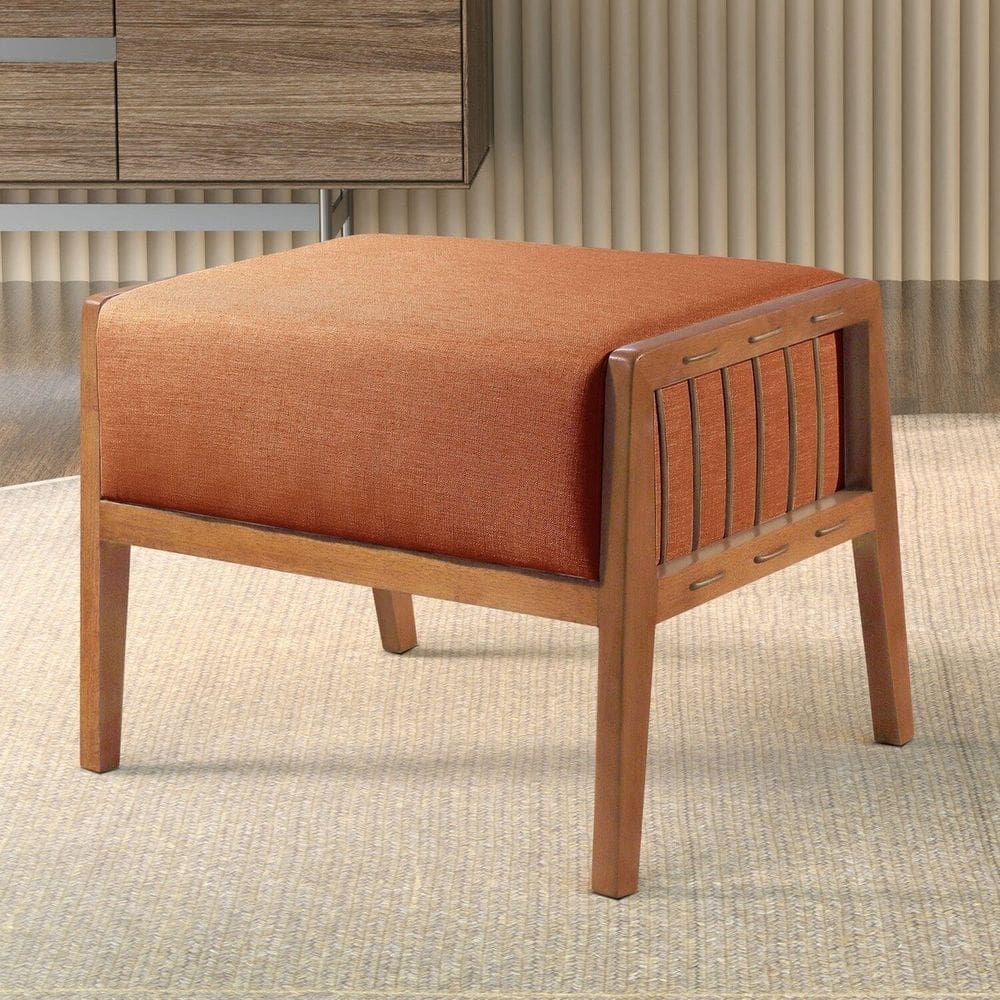 Puff Banqueta Madeira Maciça Gael Luxo Terracota