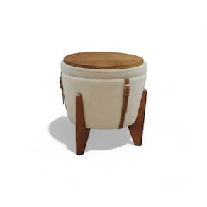Puff Banqueta Fênix Baú Mesa Design Moderno Bege Claro