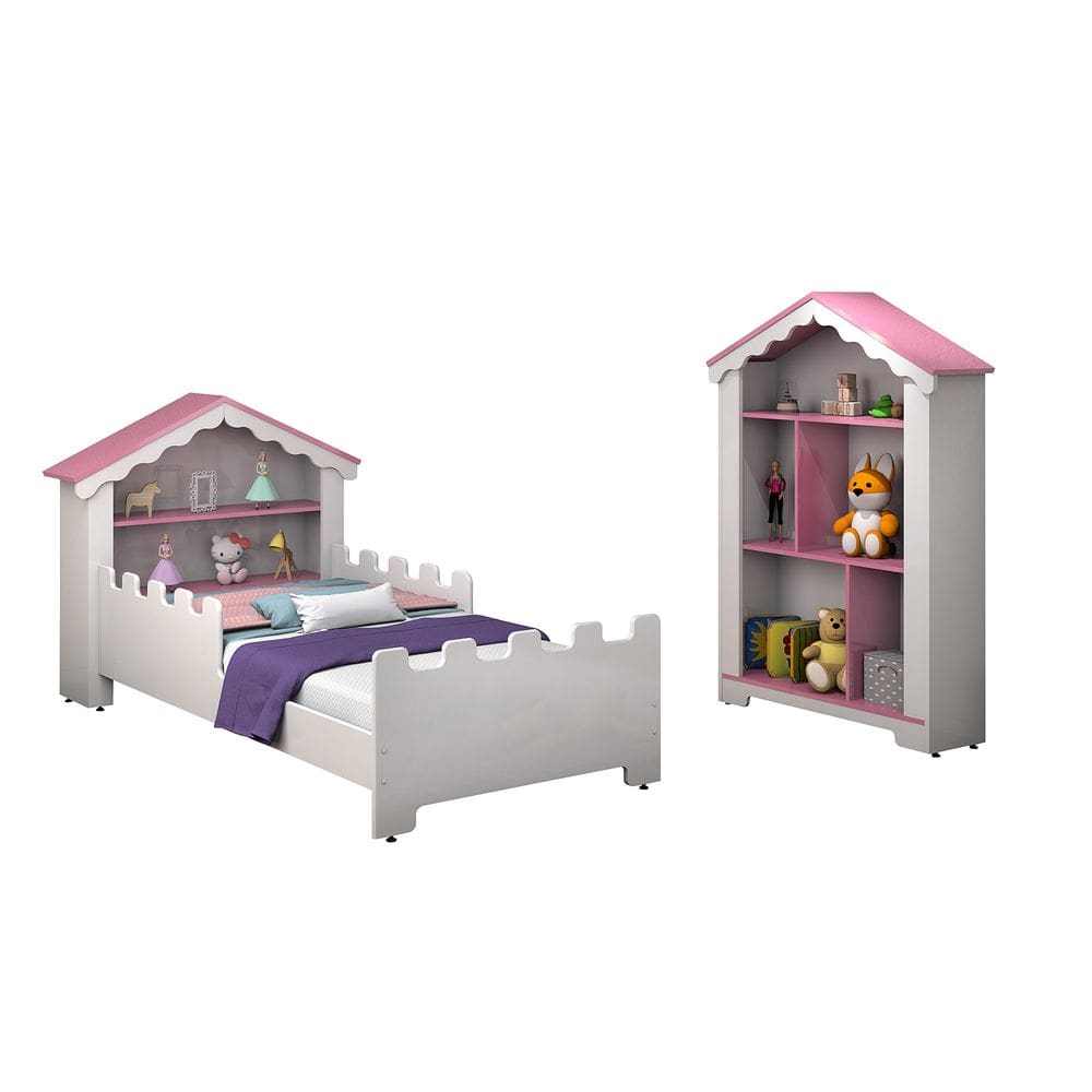 Kit Quarto Infantil Cama Juvenil + Estante C/ Nichos Organizadores