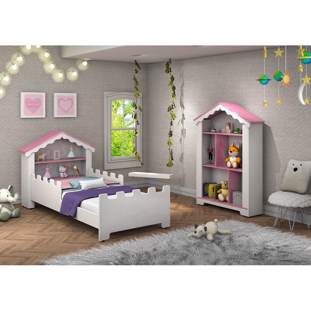 Jogo De Quarto Mini Cama Juvenil + Estante  Com Nicho Organizador