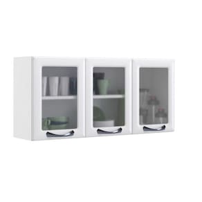 Armário Aéreo De Cozinha Branco 3 Portas Com Vidro New Premium