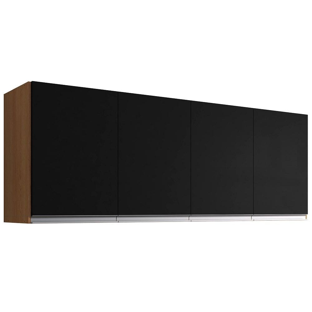 Armário de Cozinha Aéreo Andréia 150cm Amêndoa/Preto - AJL Móveis