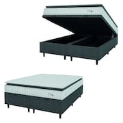 Cama Box Baú Colchão Casal King Molas Ensacadas City Pillow Top 193x203x64cm Cinza / Branco Hellen - Suporta até 110kg por Pessoa
