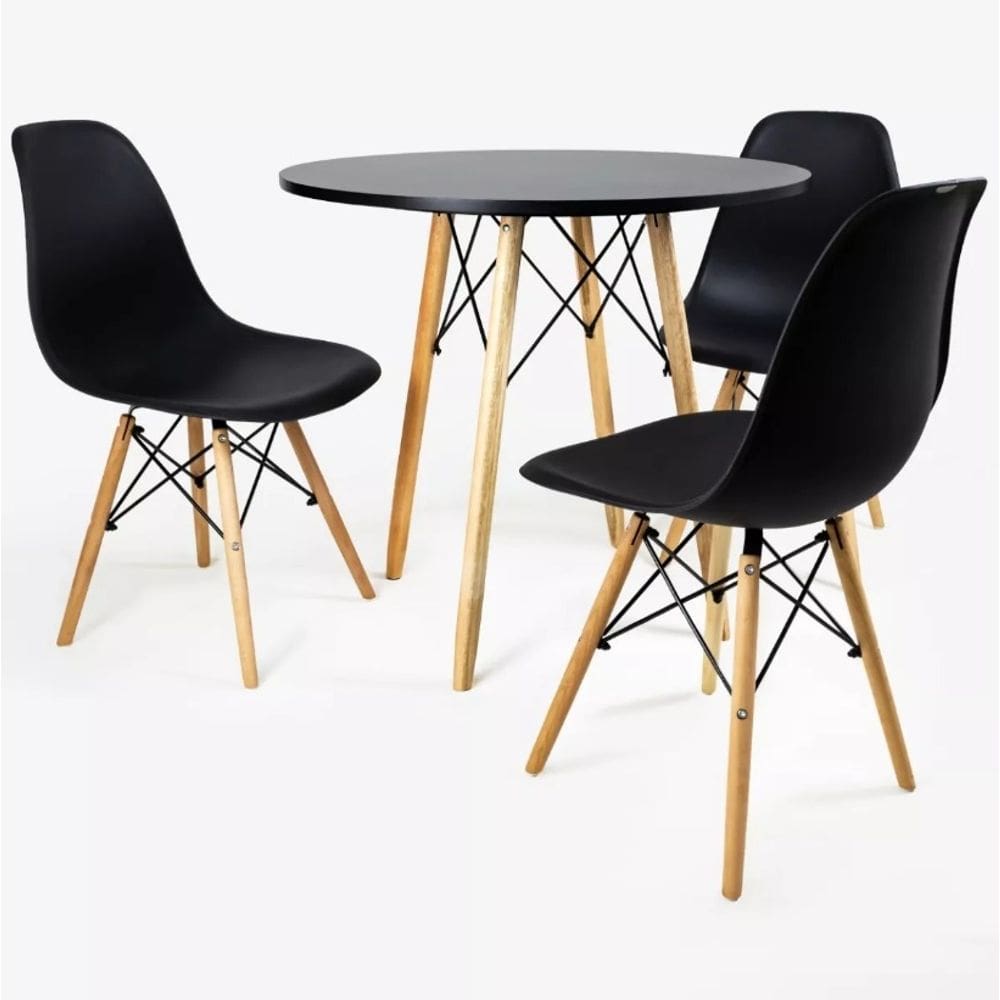 Mesa Redonda Eiffel P/ Sala 80cm E 3 Cadeiras Charles Eames