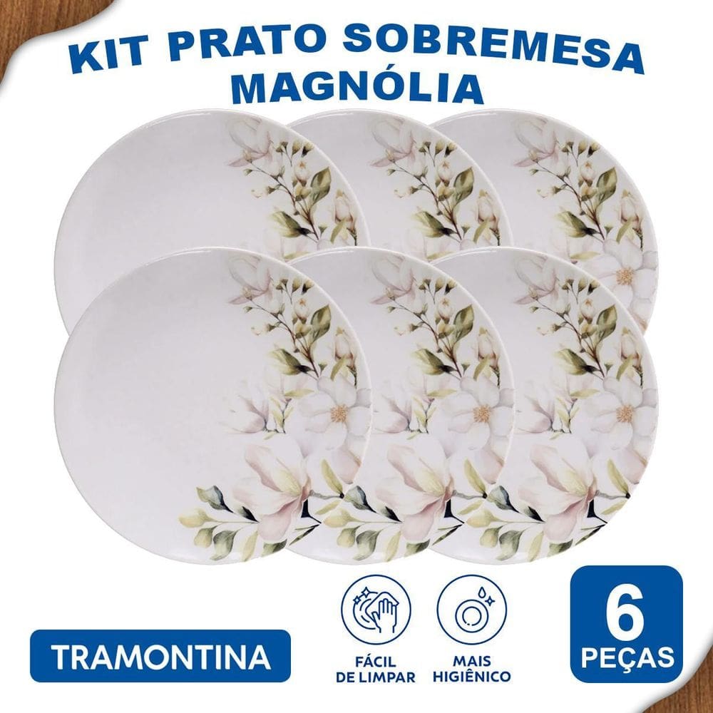 Aparelho De Jantar Sobremesa 21 Cm Tramontina Magnólia 6 Pçs