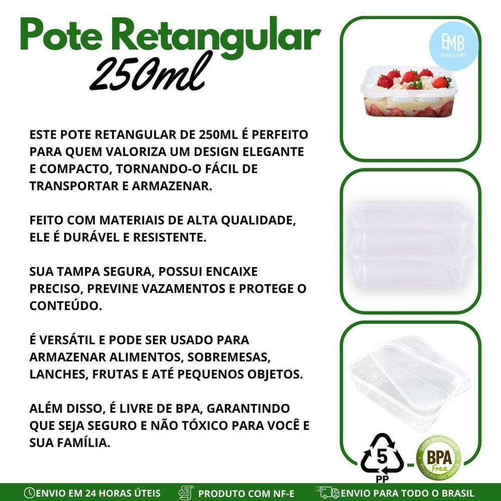 Pote Marmita Fitness Tampa Sem Lacre 250Ml - 24 Unidades.