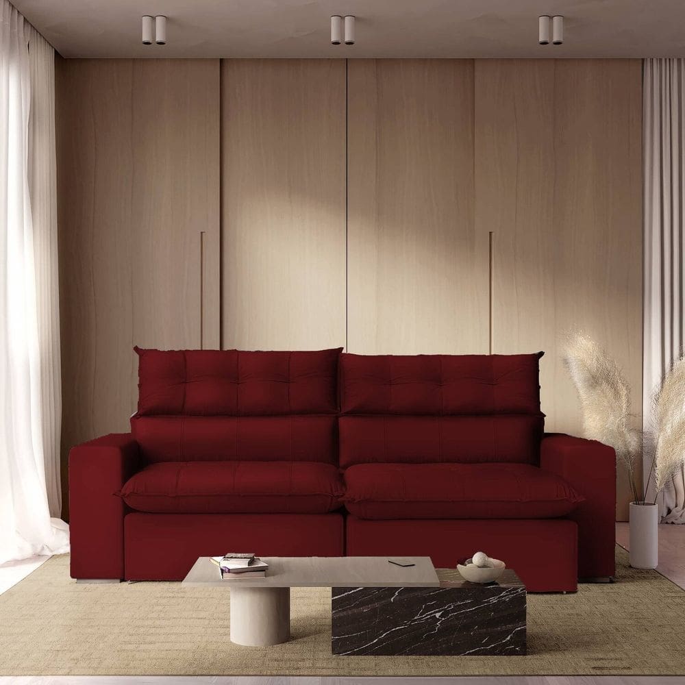 Sofá 290 Cm Retrátil e Reclinável Molas Ensacadas Vermelho