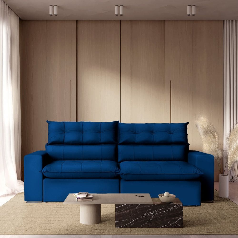 Sofá 230 Cm Retrátil e Reclinável Molas Ensacadas Azul