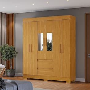 Guarda-roupa Casal 149,10cm 6 Portas com Espelho e 2 Gavetas Chantrieri Espresso Móveis Cinamomo