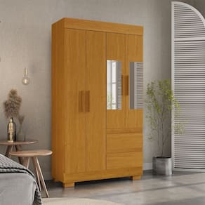 Guarda-roupa Solteiro 99,80cm 4 Portas com Espelho e 2 Gavetas Chantrieri Espresso Móveis Cinamomo