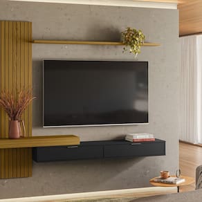 Painel para Tv até 65 Polegadas Italy Ripado Frizz Cedro / Preto