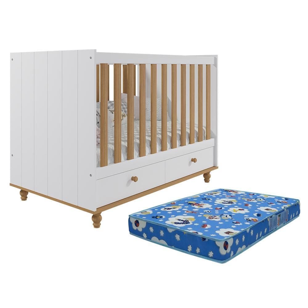 Berço Americano Candy com 2 Gavetas e Colchão Physical - Permóbili Baby