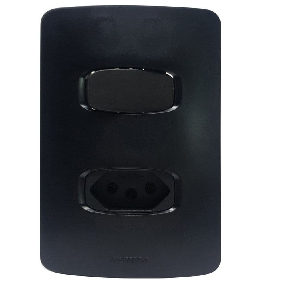 Conjunto Interruptor Simples + 1 Tomada 10A Gracia Maxx Alumbra Preto