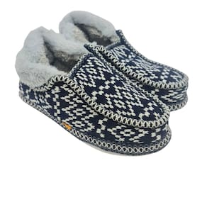 Pantufa Bota Peluciada Feminina Azul Marinho com Cinza Antiderrapante