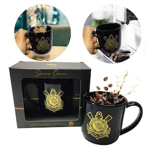 Caneca Preta Xícara Porcelana Urban 300Ml Café Time