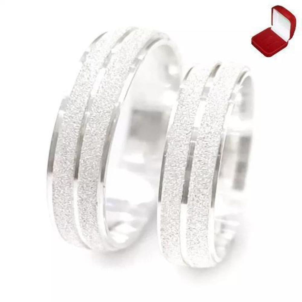 Par Aliança Namoro 5Mm Prata 950 Abaulada Frisos Diamantada