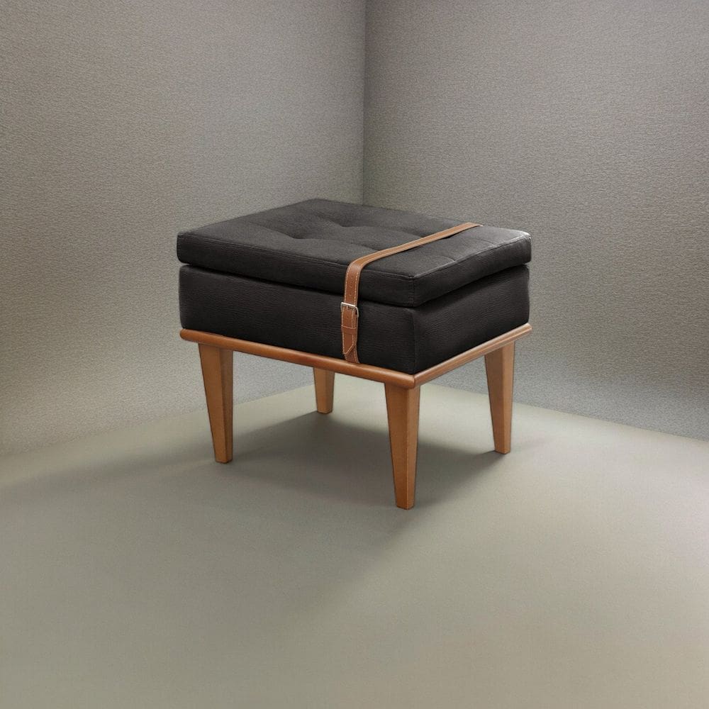 Puff Banqueta Madeira Maciça Londres Luxo Preto