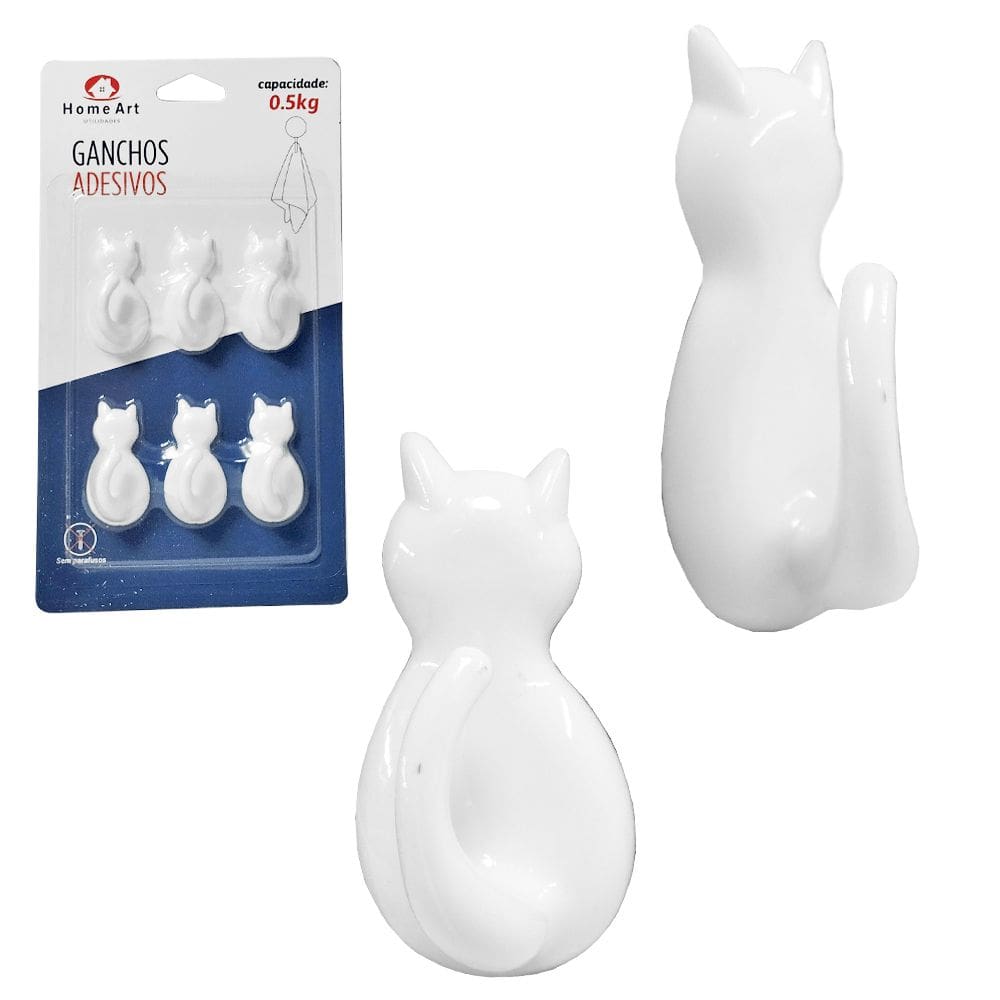 Kit 6 Ganchos Adesivo de Parede Gato Gatinho